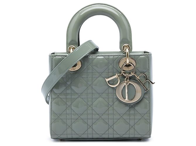 Dior Gray Small Patent Cannage Lady Dior Marron