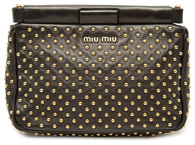 Clutch in pelle con borchie nere Miu Miu Nero