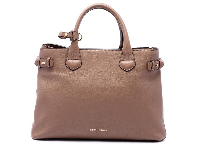 Sac Satchel Burberry Brown Medium en cuir de veau et House Check Banner Marron
