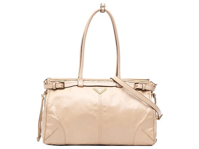 Bolsa Bonnie Prada em couro de bezerro Naplak bege Large