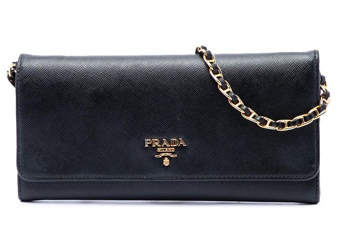 Prada Black Saffiano Wallet On Chain