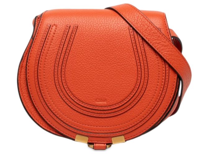 Chloé Orange Small Grained Leather Marcie Saddle Crossbody
