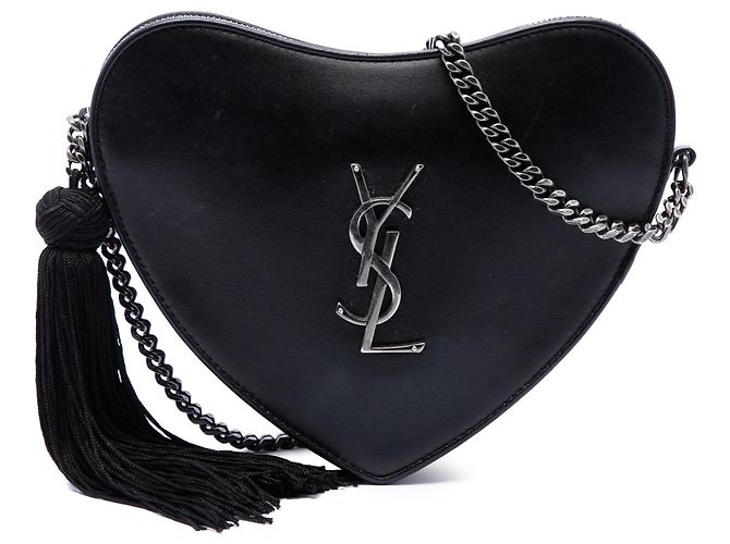Autre Marque Borsa a tracolla Saint Laurent in pelle nera con monogramma a cuore e nappina Nero