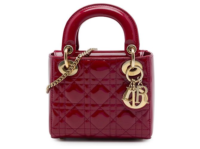 Dior Red Mini Patent Cannage Lady Dior Rouge Bordeaux