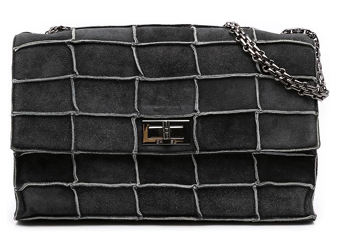 Chanel Gray Identification Suede Patchwork Reissue 2.55 Flap Brown Dark grey