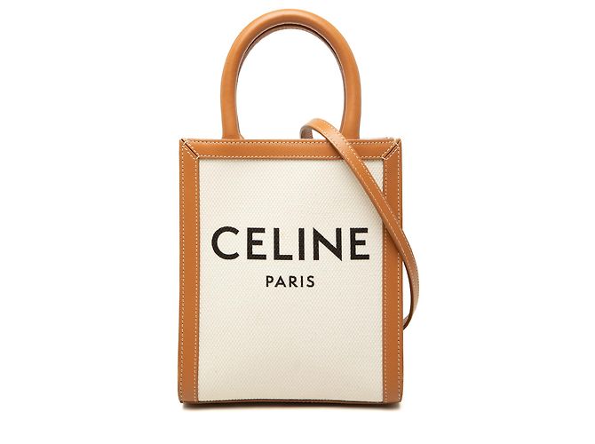 Céline Celine Mini Canvas Vertical Cabas Tote Marron Beige