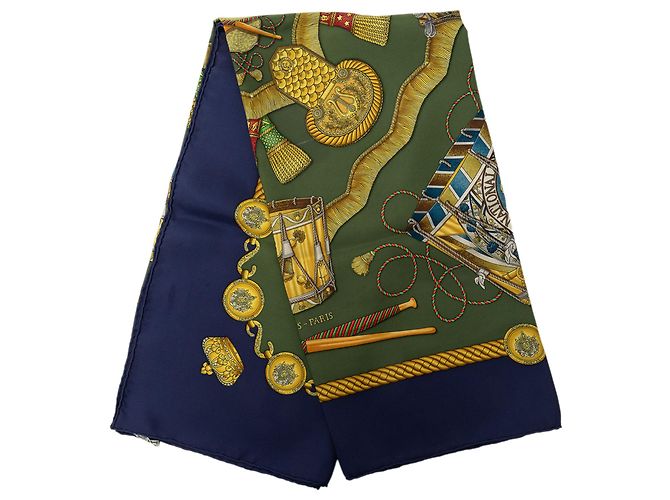 Lenço de seda Hermès Green Les Tambours 90 Verde