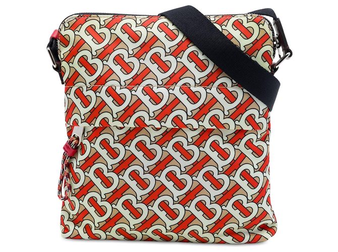 Borsa a tracolla piatta in nylon Burberry Beige TB Monogram