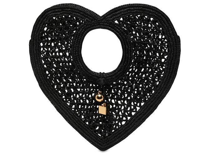 Sac à main Jacquemus Black Raffia Le Spiaggia Coeur Noir