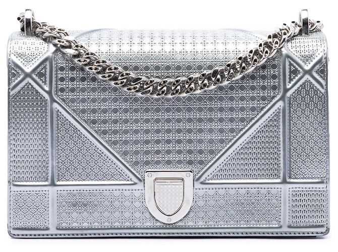 Borsa a tracolla Diorama in vernice Silver Microcannage Dior Argento