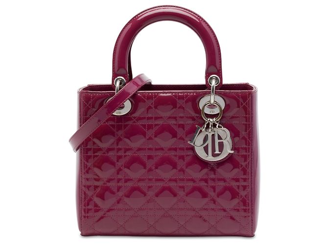 Dior Pink Medium Patent Cannage Lady Dior Rose