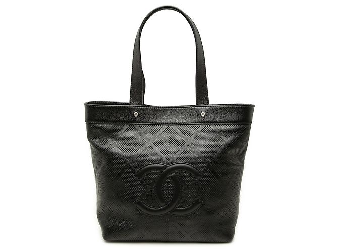 Chanel CC Perforiertes Lammleder Tote Bag Schwarz