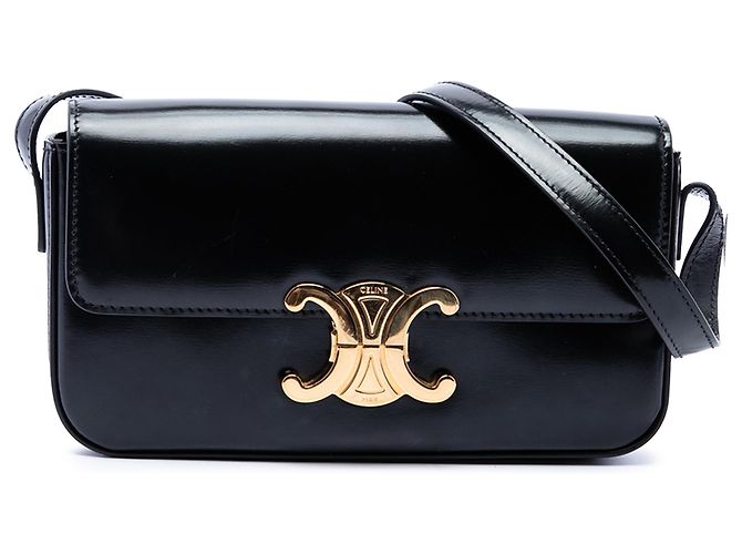Céline Borsa a spalla Celine Claude in pelle di vitello lucida nera Triomphe Nero