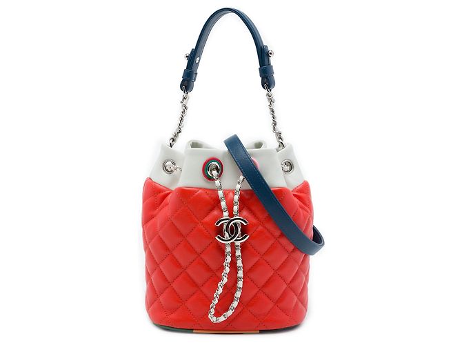 Sac seau Chanel Orange CC Multicolor Quilted Lambskin Cuba Drawstring Rouge