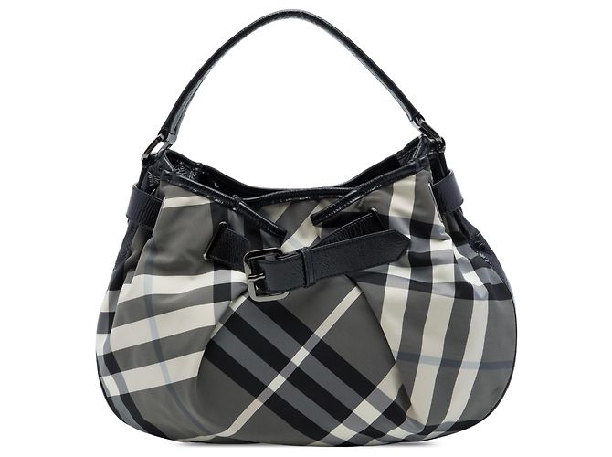 Borsa a tracolla Burberry Gray Beat Check in nylon Marrone