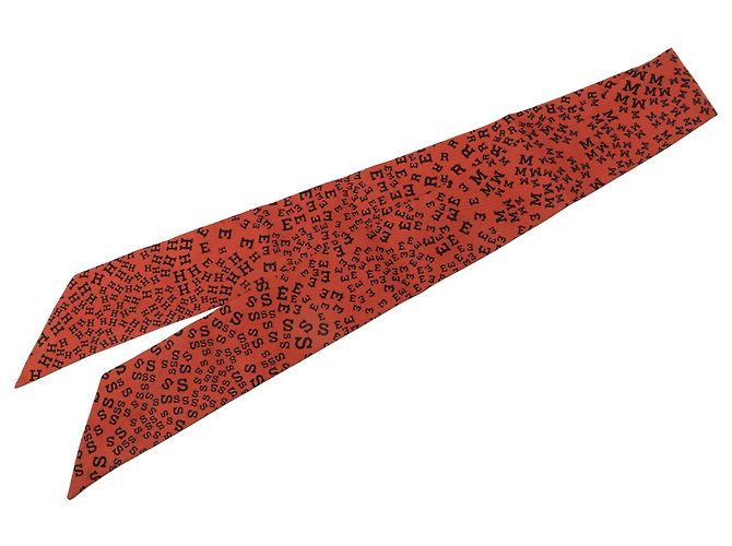 Lenço Twilly de seda Hermès Red Scattered Letters Vermelho