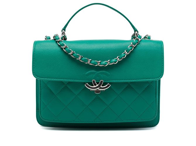 Chanel Green Small Quilted Caviar CC Box Flap