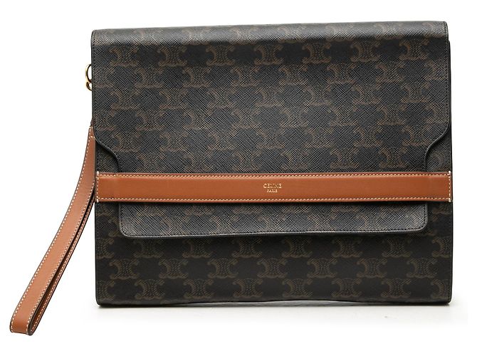 Céline Bolsa de pulso com aba Celine Triomphe em lona revestida marrom
