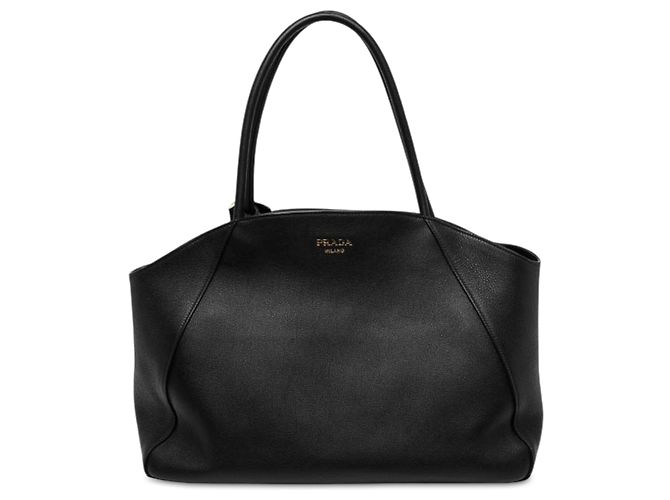 Tote Sac cabas Prada en cuir grainé souple noir Large
