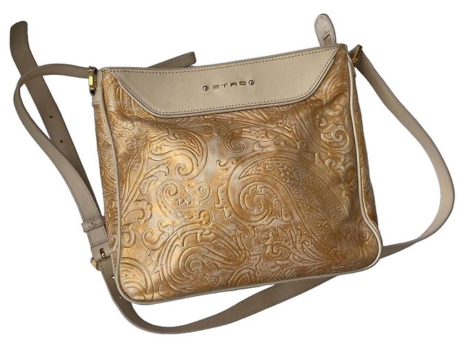 Etro Bolsa de ombro em couro com relevo Paisley Bege Dourado