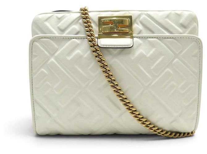 FENDI PSIDE DOWN FF LEATHER HANDBAG 8BT305 SHOULDER STRAP OR BELT Grey