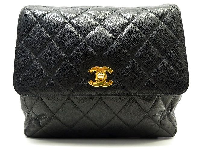 VINTAGE SAC A DOS CHANEL FERMOIR TIMELESS LOGO CC CUIR CAVIAR BACKPACK BAG
