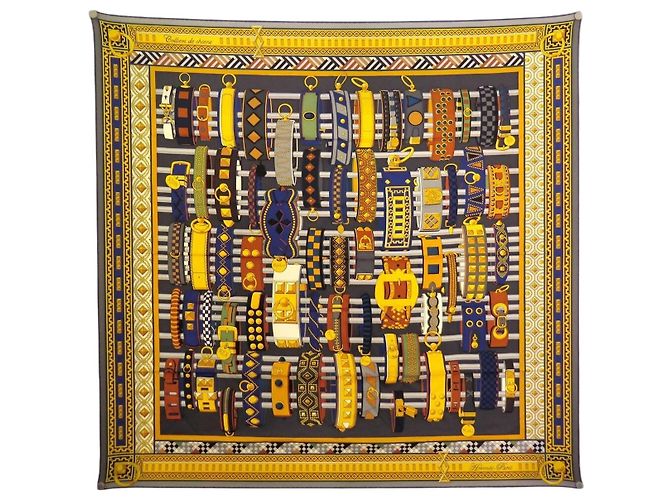 Hermès LENÇO HERMES COLLIERS DE CHIENS JAMIN CARRE 90 CM SEDA + CAIXA Multicor
