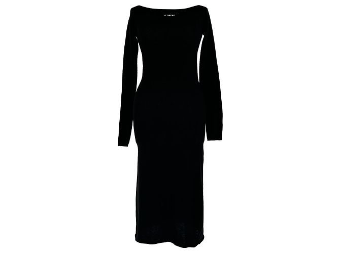 Off White Abito maxi aderente Off-White con logo stampato in viscosa nera Nero