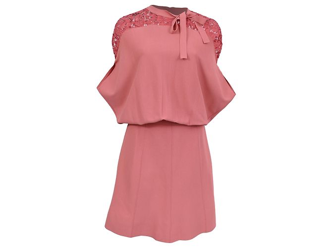 Valentino Garavani Mini vestido Valentino com acabamento em renda em viscose rosa