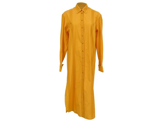 Vestido midi em algodão amarelo com acabamento em renda de crochê Alaïa
