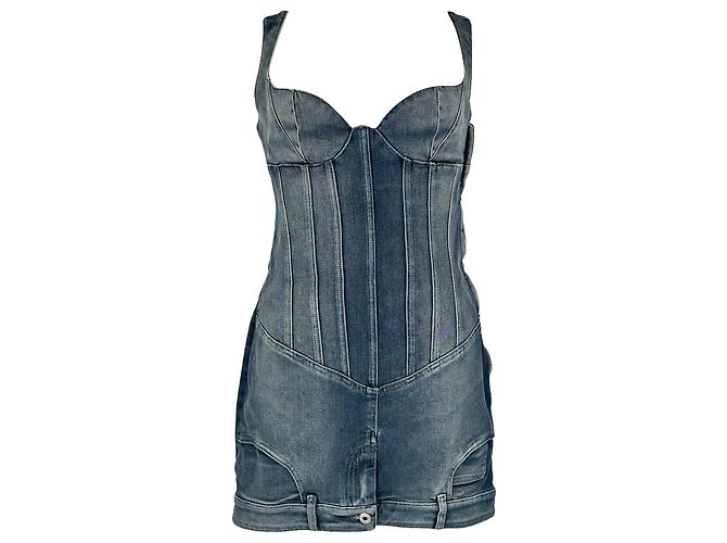 Off White Vestido de denim Upside Down Off-White en algodón azul Azul claro