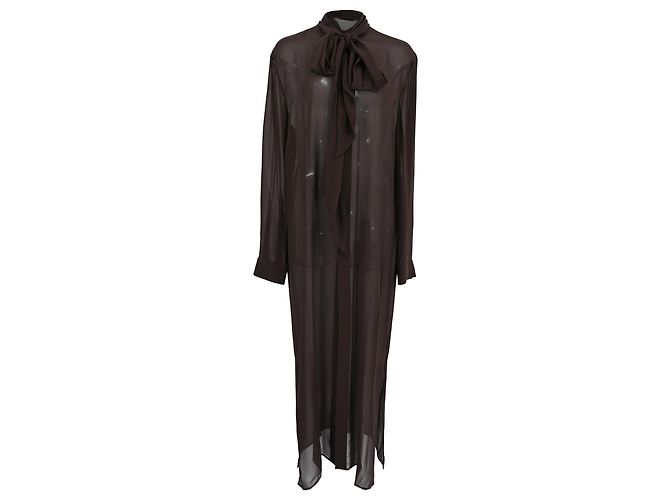 Autre Marque Vestido Maxi com Laço no Pescoço Saint Laurent em seda castanha Marrom Vermelho