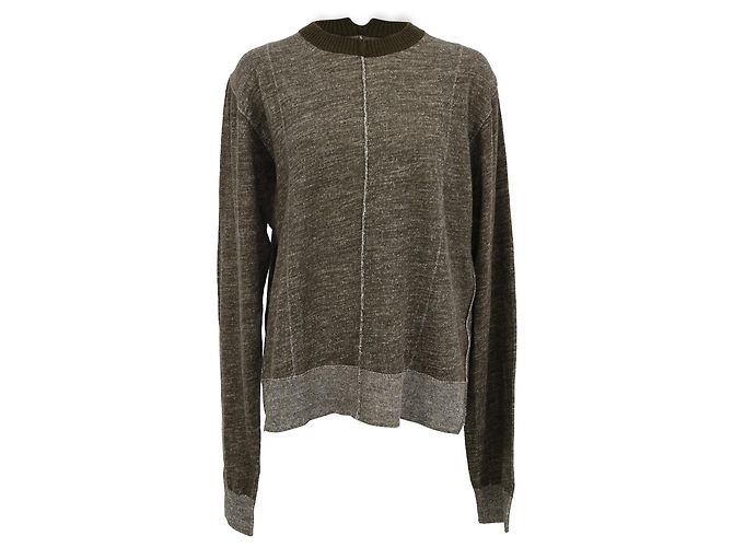 Céline Celine Crewneck Pullover Sweater in Olive Green Cotton
