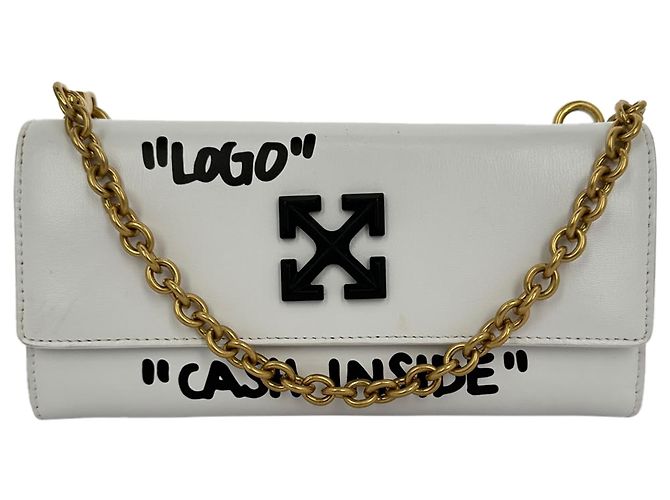 Off White Bolsa Off-White Jitney 0.5 com corrente em couro branco
