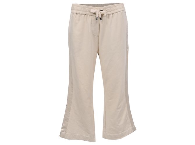 Calças de jogging flare com cordão Brunello Cucinelli em algodão creme