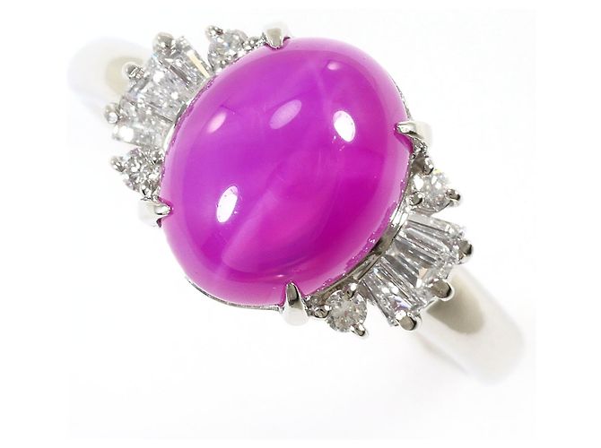 Autre Marque Platinum Band Ring with Diamond and Ruby