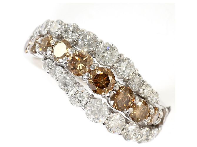 Autre Marque Anillo banda de oro blanco 18K con diamante marrón Castaño Dorado