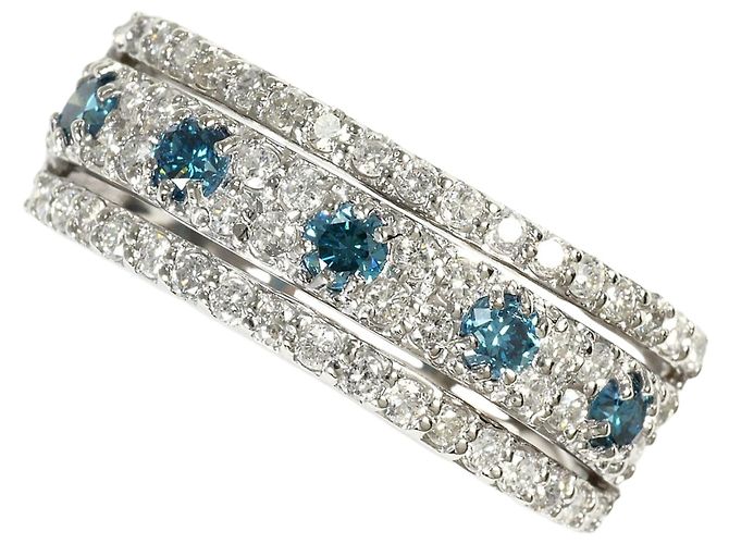 Autre Marque Platin-Bandring mit blauem Diamanten