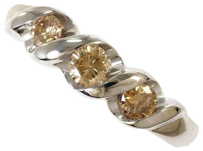 Autre Marque Ehering aus 18K Weißgold mit braunem Diamanten Golden