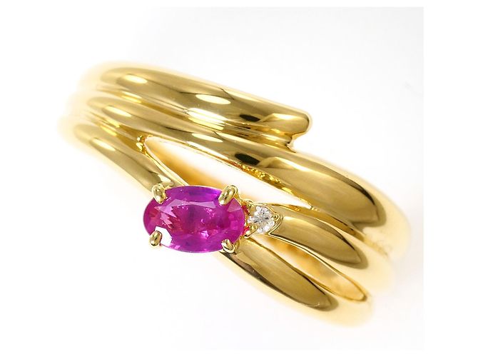 Autre Marque 18K Yellow Gold Band Ring with Ruby and Diamond Golden