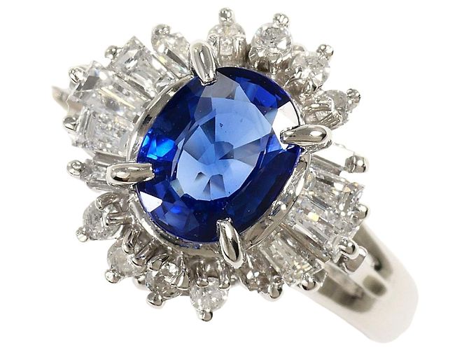 Autre Marque Platin-Bandring mit Saphir und Diamant