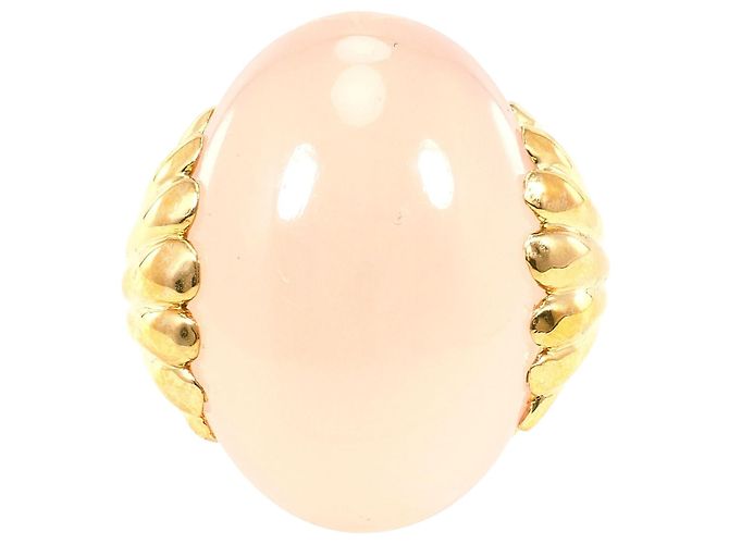 Autre Marque Anel banda em ouro amarelo 18K com quartzo rosa Dourado