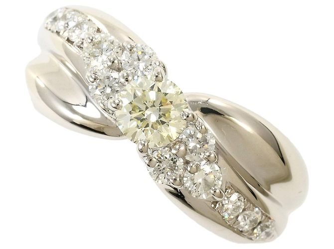 Autre Marque Anel aliança de platina e diamantes amarelos