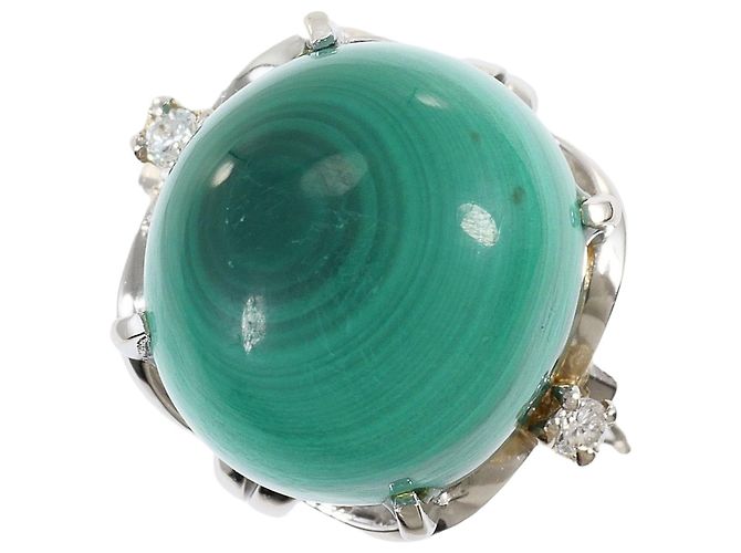 Autre Marque Platin-Bandring mit Diamant und Malachit