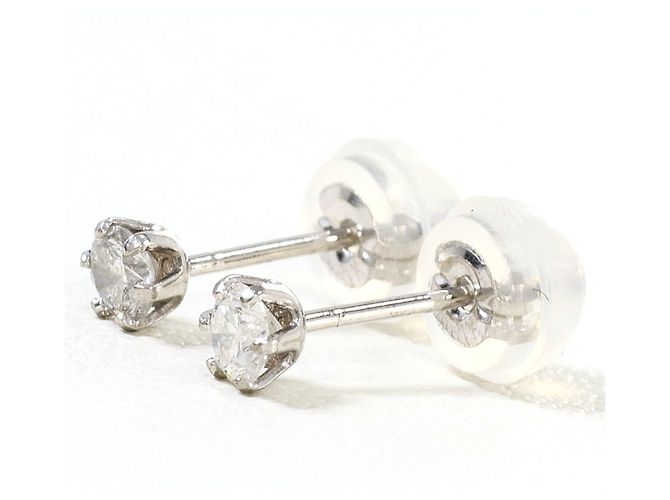 Autre Marque Pendientes de botón en oro blanco de 18K con diamantes Dorado