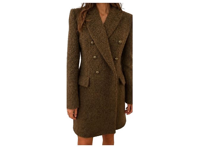 Zara Brown Khaki Structured Wool Blend Coat