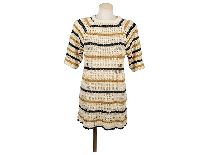 Isabel Marant Vestido Mini de Algodón a Rayas Negro Beige