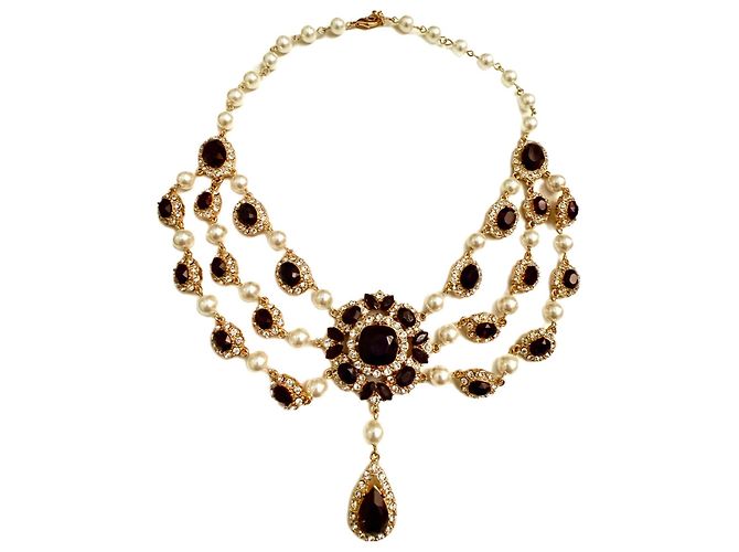 Colar Dolce & Gabbana com pérolas e cristais Preto Branco Gold hardware