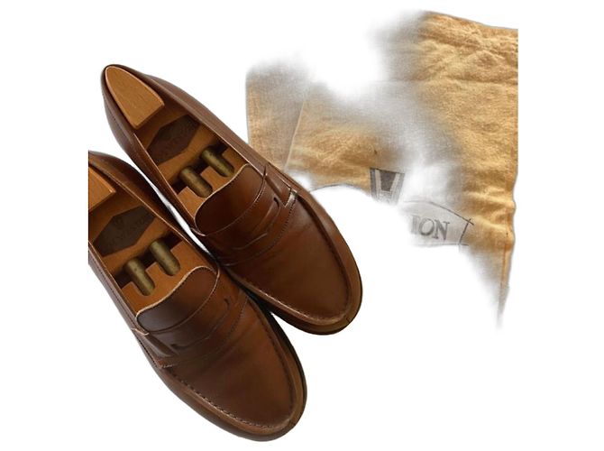 J.M. Weston brown leather loafers