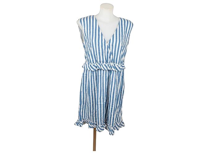 Love Moschino gestreiftes Baumwollkleid Weiß Blau
